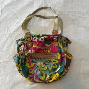 Multi-coloured floral shoulder bag with zipper closure